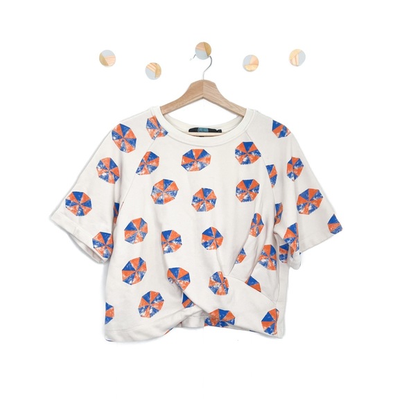 Anthropologie Tops - Anthropologie Eva Franco Beach Umbrella Pullover Twist Front Short Sleeve